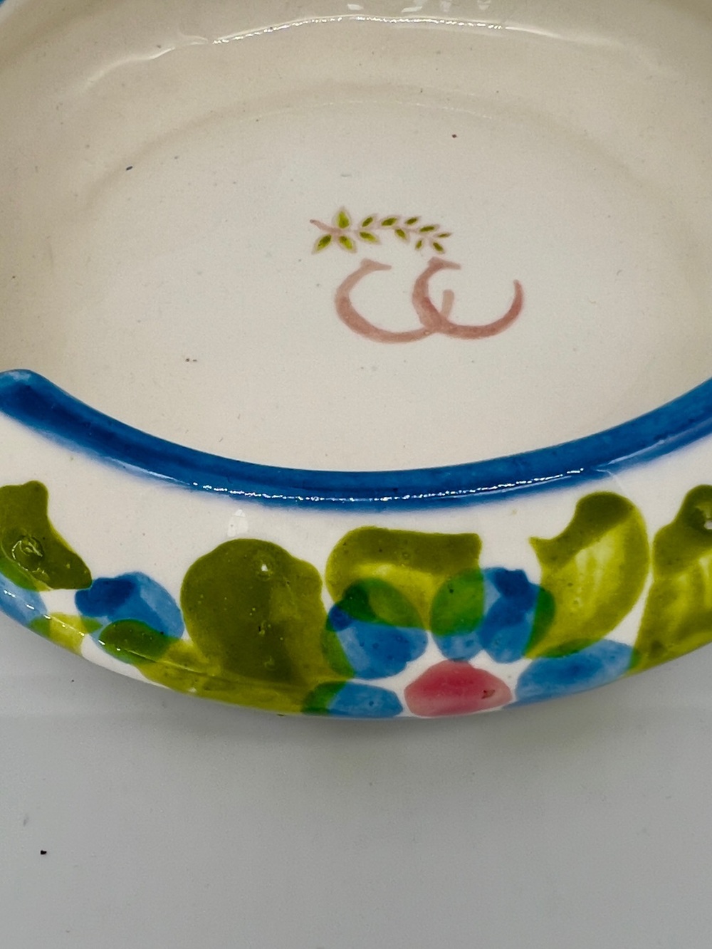 Hand-Painted vintage Ceramic Ashtray with Blue and Green Floral Accent - Picture 3 of 4
